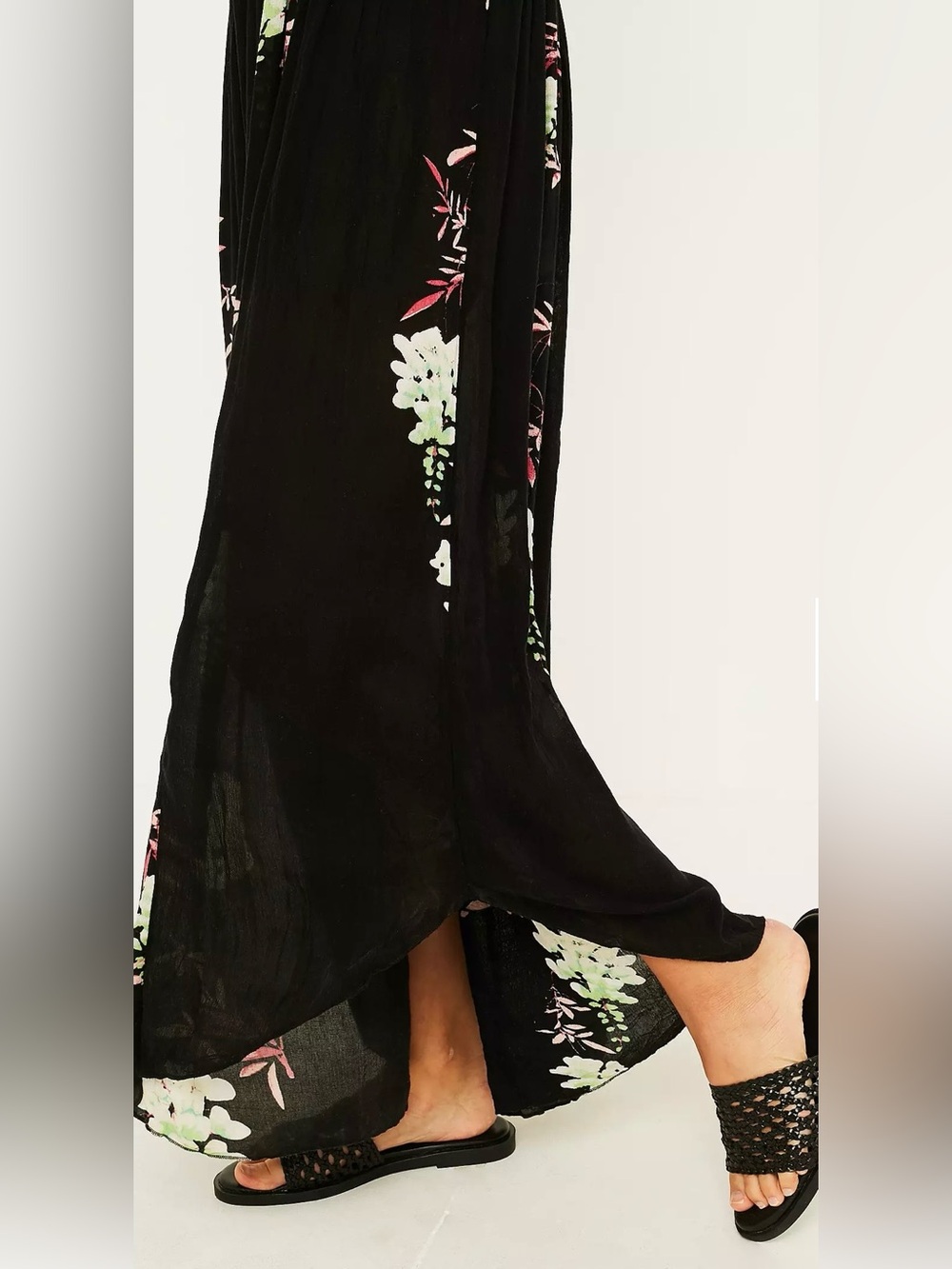 Free People Black Floral Smocked Maxi Dress with Spaghetti Straps - Picture 4 of 11